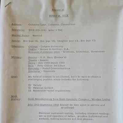 Resume of Henry M. Beck 1969