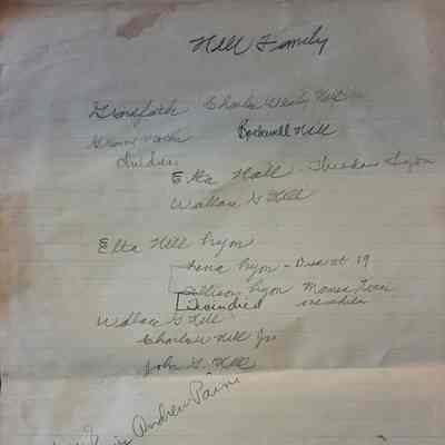 Handwritten History of Hill and Wilcox Family Lineage