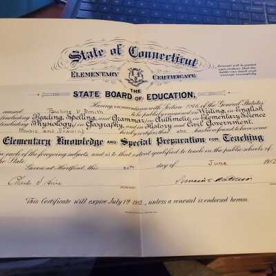 State Board of Education, Teaching Certificate 1912