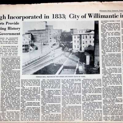 Newspaper 1967. Borrough of Willimantic History
