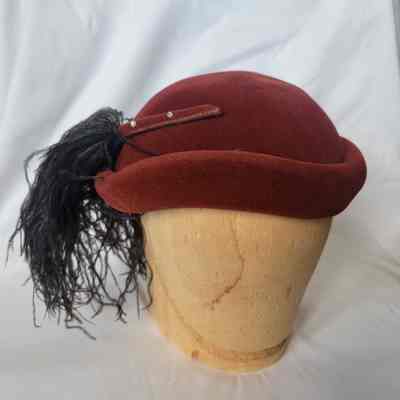 Rust Colored Hat With Black Ostrich Feathers c.1945