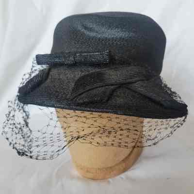 Black Woven Cloche with Veil 1940s