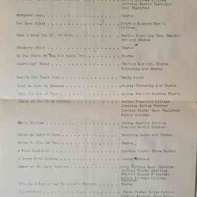 The program lists various songs and performers for a musical event.