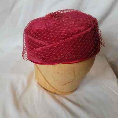 Pink Velvet Pillbox Hat with Netting