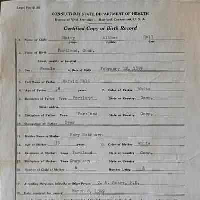 Certified Copy of Birth Certificate for Hatty Althea Hall, Copy Requested 1961