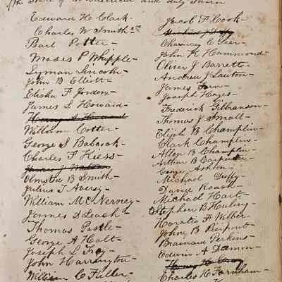 Random page from record book.: The image shows a handwritten document listing names of people who were recognized as qualified and admitted electors in the State of Connecticut, during a meeting held by the Board of Registration for the Town of Windham on March 30, 1868. The document contains two columns of names, some of which are crossed out, with elegant and neat handwriting that reflects the formal style of the time. The document begins with a formal statement at the top and is a historical record of civic activity.