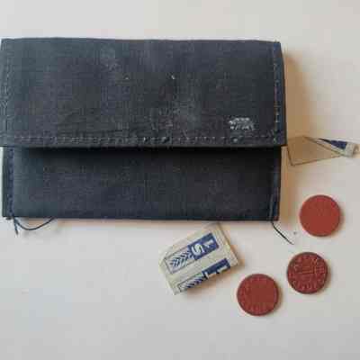 WWII Era Pouch with Ration Stamps and Coins
