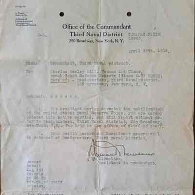 Charles W. Hill Orders to Active Service