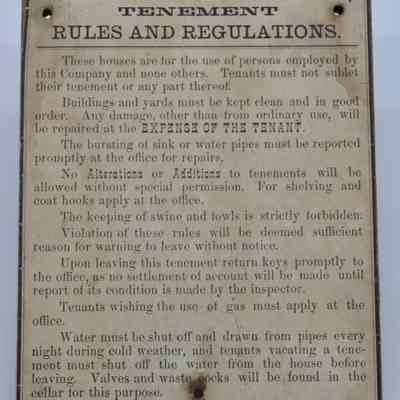 Willimantic Linen Co. Tenement Rules and Regulations
