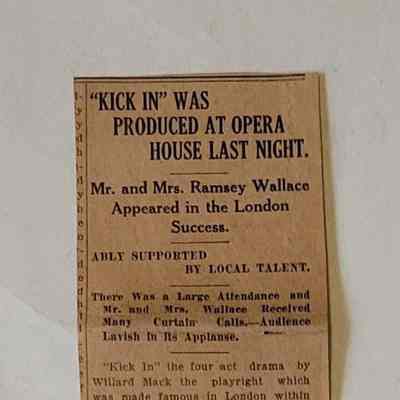 Newspaper Clipping of a Review of "Kick In" at the Loomer Opera House 1916