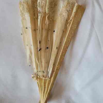 Bone and Chiffon Fan with Lace and Sequins c1900