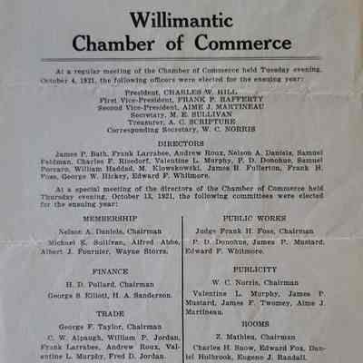 Willimantic Chamber of Commerce Members and Officers 1921