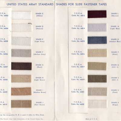1945 US Army Color Card for Slide Tapes