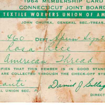Textile Workers Union of America 1964 Membership Card