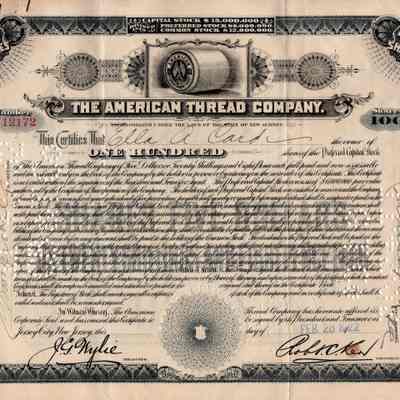 Stock Certificates, American Thread Company