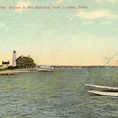 Postcard: New London Harbor groton in the distance, New London, Conn