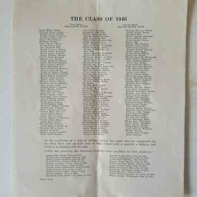 The back of the program, very small black print in three columns.