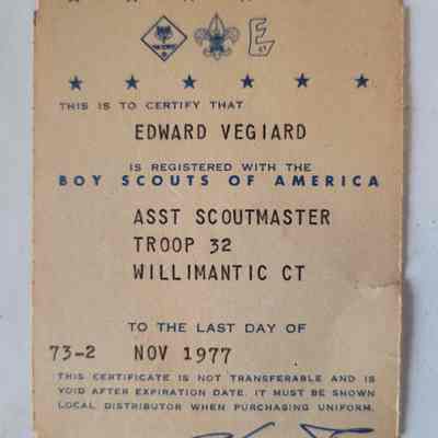Edward Vegiard BSA Asst. Scoutmaster Card