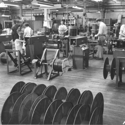 Photograph of Workers Rewinding Cable, William Brand Company