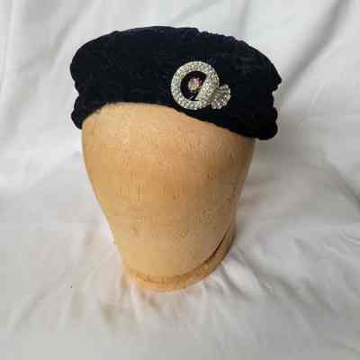 Black Velvet Hat with Pin 1940s