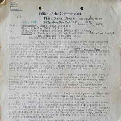 Charles W. Hill Release From Active Service January 31, 1919