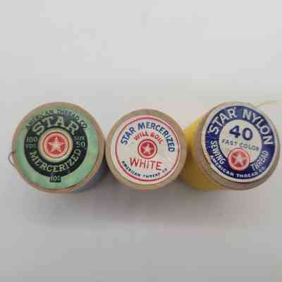 The image shows three spools of thread, labeled Star Mercenized and Star Nylon.