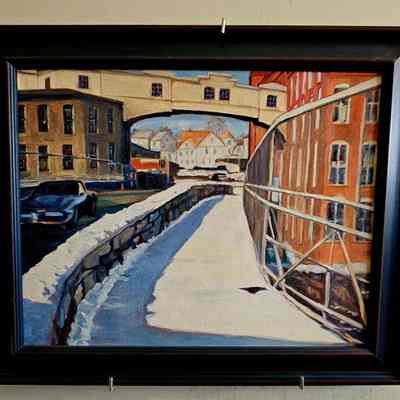 Oil Painting, Annie Wandell, Factory "Bridge" at Thread Mill Square