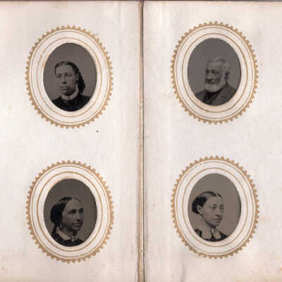 Top Row: Robert Knight, ?, ?, Possibly Samuel Melendy, ; Bottom Row: James Hartshorn, Mrs. James Hartshorn (Mary Knight Hartshorn),