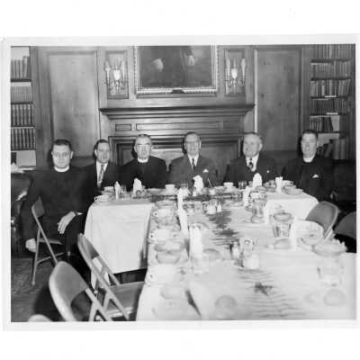 New York area alumni reunion, November 30, 1951, including Edward G. Jacklin, S.J., Joseph S. Hogan, S.J., Robert Cranage, Leo Tully, Frank Folson, and John S. O'Conor, S.J.