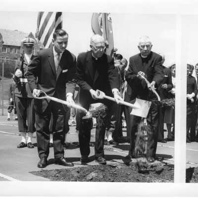 Villiger (later Post) Academy of Food Marketing groundbreaking with J. Joseph Bluett, S.J. and others