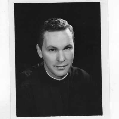 James W. Moore, S.J., Assistant Dean of Admissions. One photo is portrait, and the other is of Moore standing at filing cabinet.