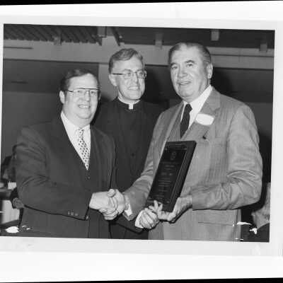 William A. Conway,1983 recipient of Hogan Alumni Award with Donald I. MacLean, S.J., and Francis E. Wellock.