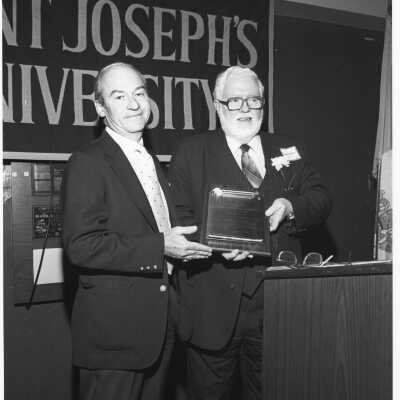 Dr. James E. Dougherty, 1985 recipient of Hogan Alumni Award with Thomas F. X. Rafferty.