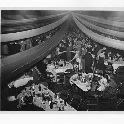 Alumni association dinner dance in decorated Field House, February 2, 1952.