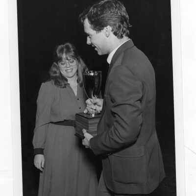 Students from Villiger Debating Society with trophy?