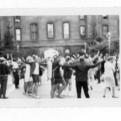 Freshman initiation activities on Juniper and Market Streets during Junior Week.