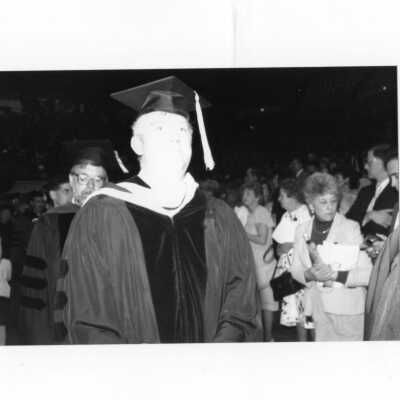 Faculty members in recessional during 1990 graduation/commencement.