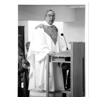 Nicholas S. Rashford speaking at dedication of Chapel of Saint Joseph.
