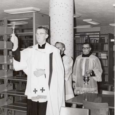 Blessing of new Drexel Library with William F. Maloney, S.J. and others.