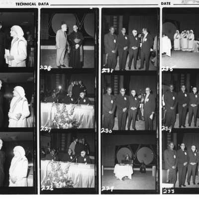 Views of symposium on hunger, International Eucharistic Congress, August 2, 1976, held at Philadelphia Civic Center. Included are Mother Teresa; Terrence Toland, S.J., Pedro Arrupe, S.J., Dr. Thomas Melady, Dr. James Dougherty, and others.