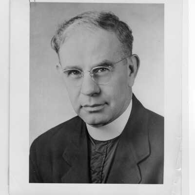 Portrait Leo C. Brown, S.J.,(St. Louis University) who spoke at labor symposium on industrial relations held October 26, 1951 in Flanigan Auditorium during centennial celebration.