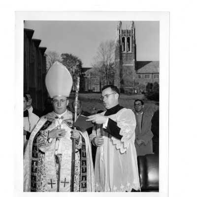 Bellarmine dedication with Egidio Vagnozzi, Apostolate Delegate USA, Paul F. X. Leary, S.J.