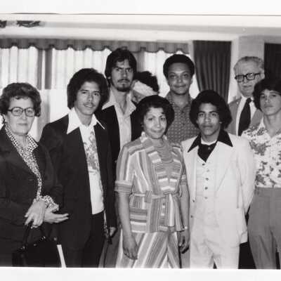 Rebecca Segal (Philadelphia School District) and George Beichl, with students from Thomas Edison High Schooll during Chemistry Department's Science Motivation Program, c. 1972.