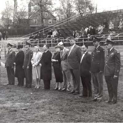 Veterans Day ceremony on Finnesey Field with Edward G. Jacklin, S.J. and others.