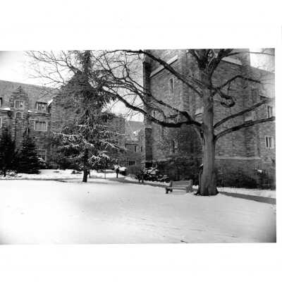 Exterior view of south side of Barbelin building in snow.