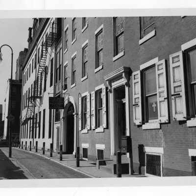 Front entrance of Old Saint Joseph's Church, Willing's Alley, Philadelphia.