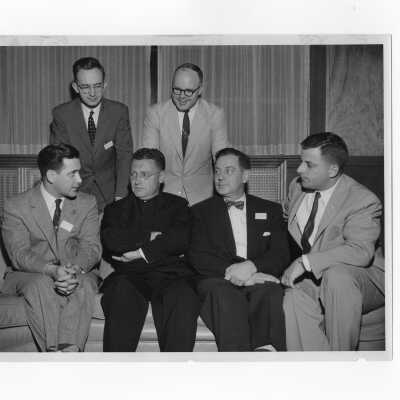 Edward G. Jacklin, S.J., with officers of alumni association,including William F. Ariano, Francis Lammer, Carmen Casciato, William R. Deasey, and William Noone, 1955.