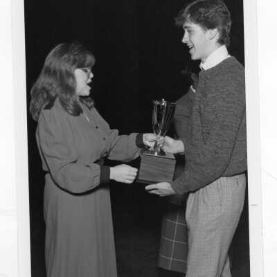 Students from Villiger Debating Society with trophy?