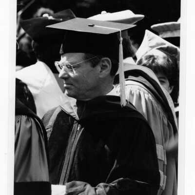 Faculty at 1985 graduation/commencement.