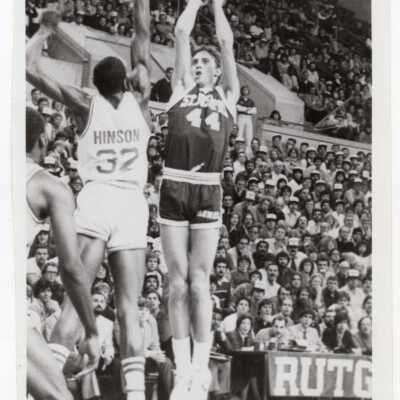 Men's Basketball player Bob Lojewski in game against Rutgers
